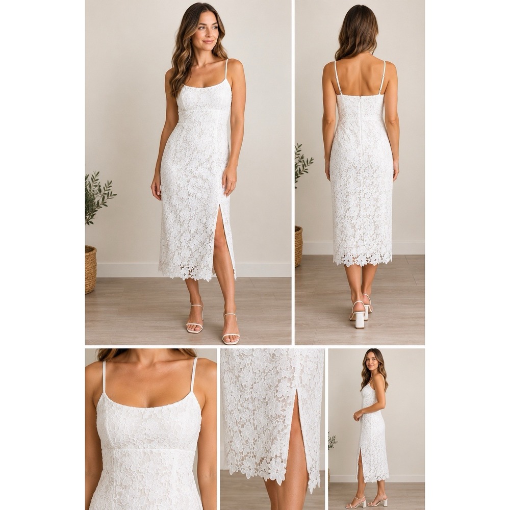 Floret Studios Womens Large White Floral Crochet Embroidered Dress Empire Waist